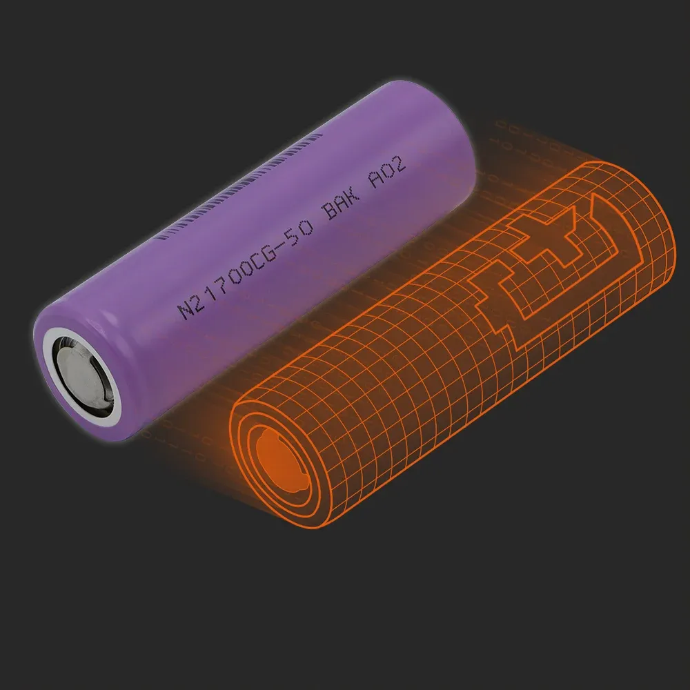BAK Battery N21700CG-50 : la cellule physique à côté de son modèle Batemo