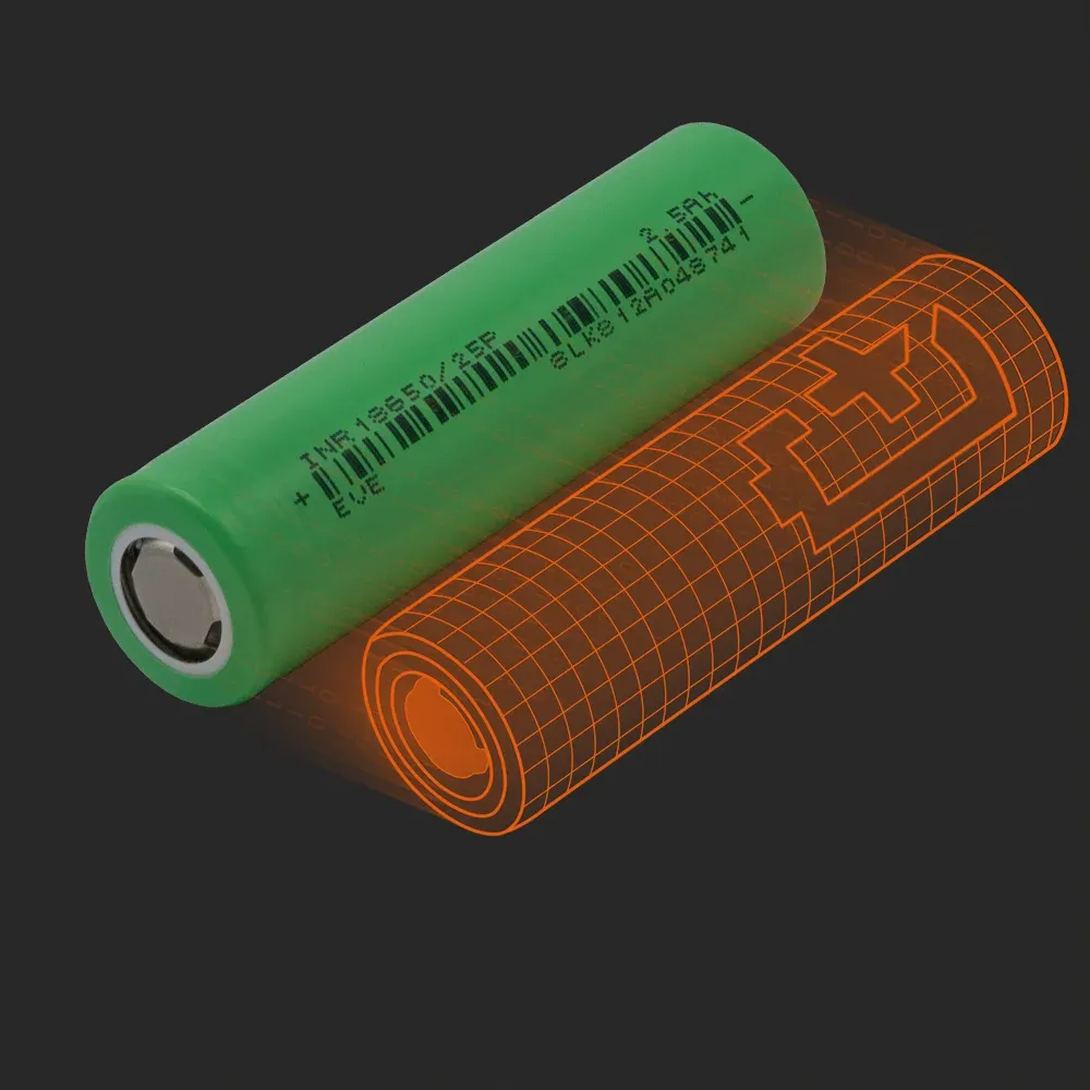 EVE Energy INR18650-25P : la cellule physique à côté de son modèle Batemo