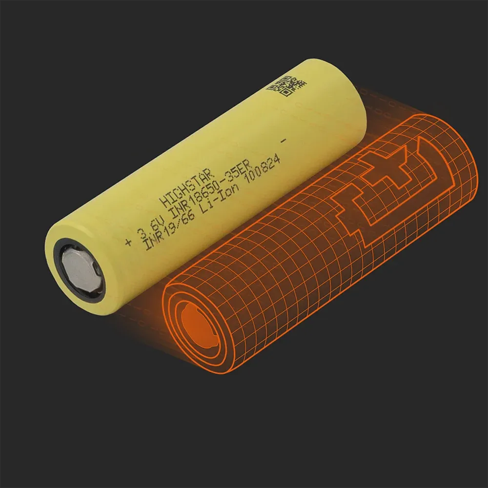 Highstar INR18650-35ER:Batemoモデルと並べた実物のセル