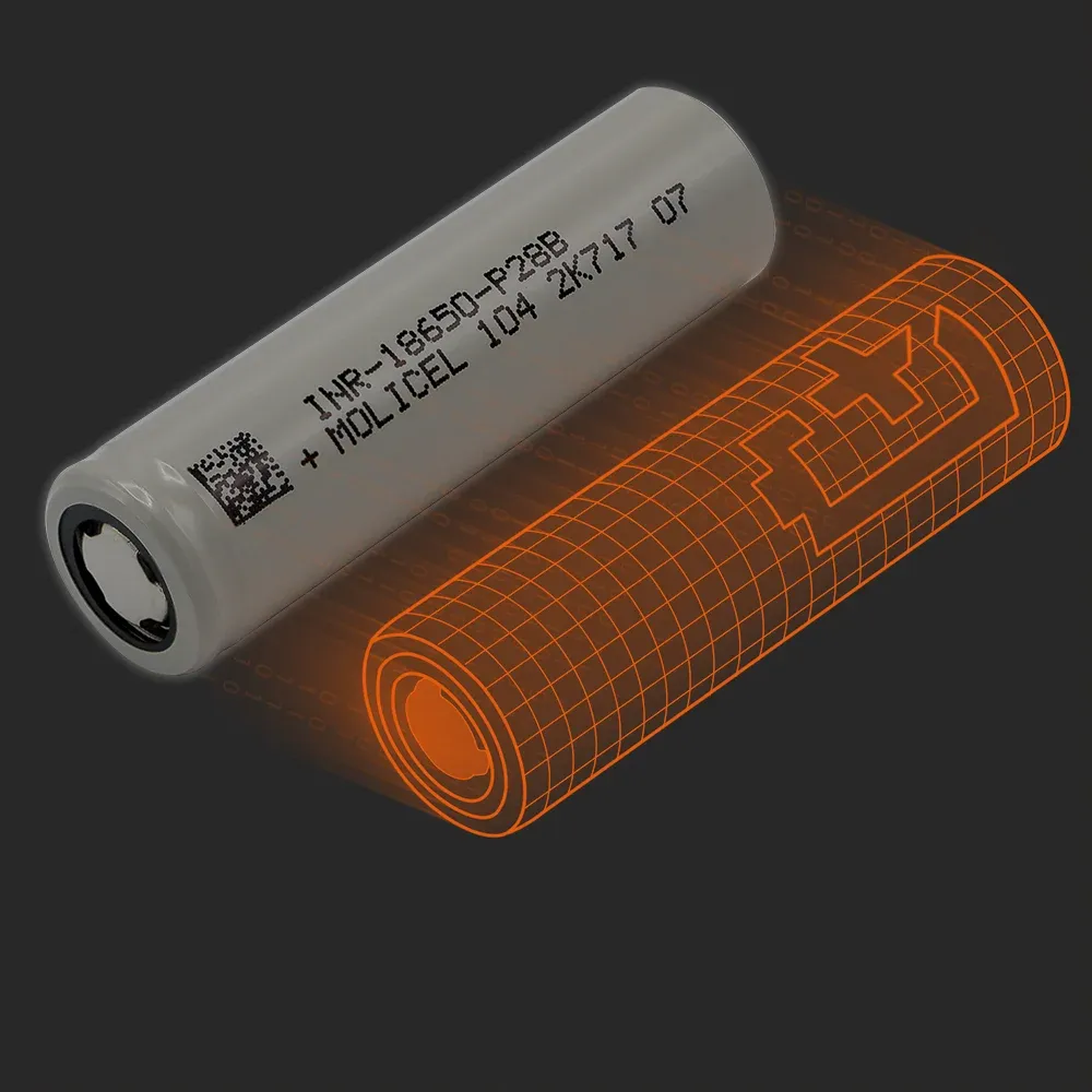 Molicel INR18650-P28B: the physical cell next to its Batemo model