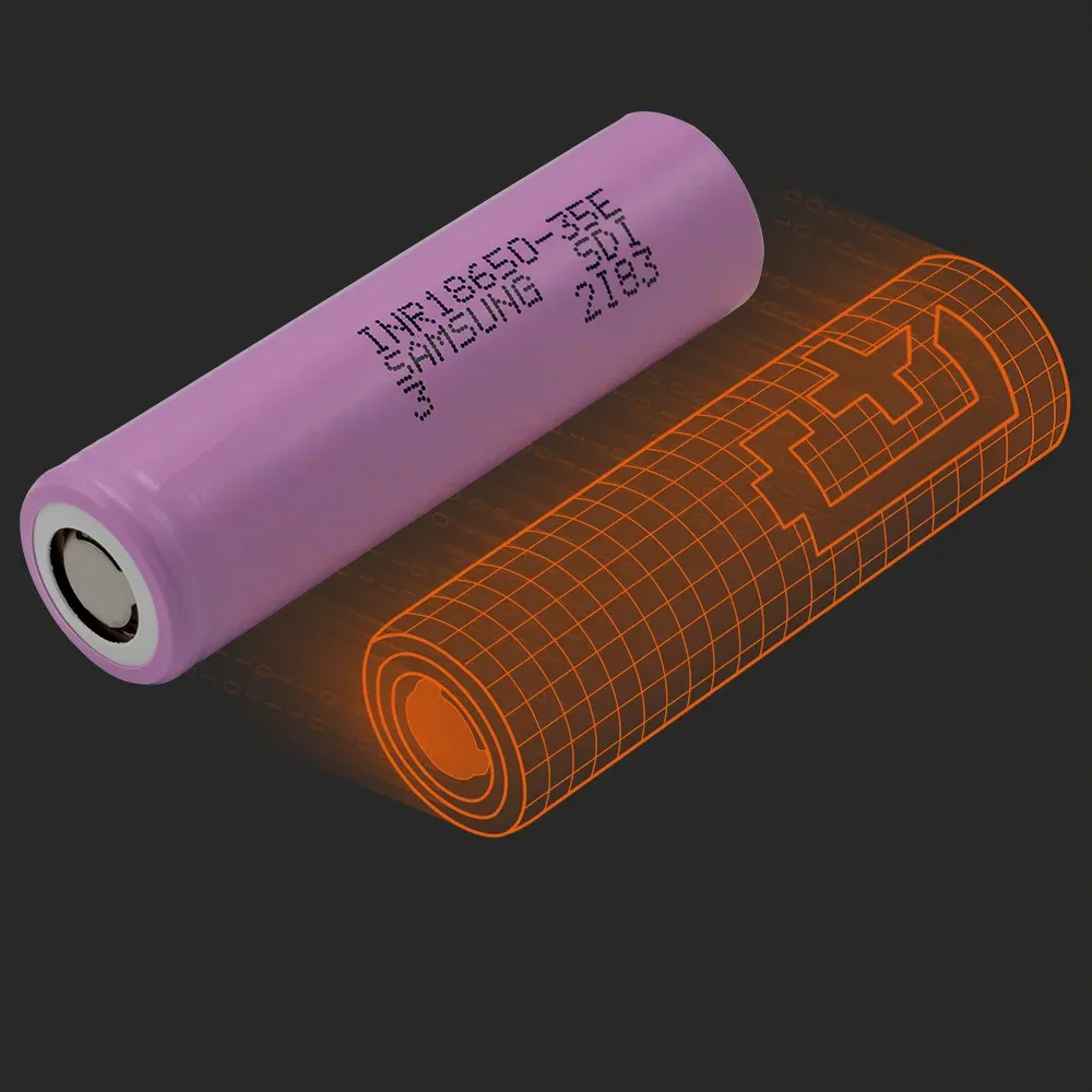 Samsung SDI INR18650-35E(3): the physical cell next to its Batemo model