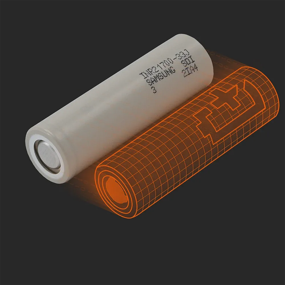 Samsung SDI INR21700-33J(3): the physical cell next to its Batemo model