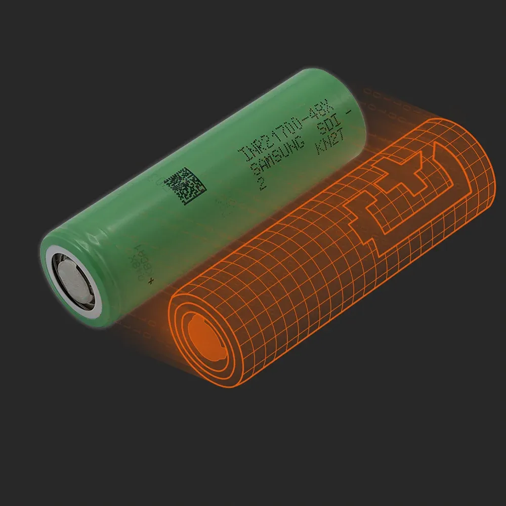 Samsung SDI INR21700-48X(2): the physical cell next to its Batemo model