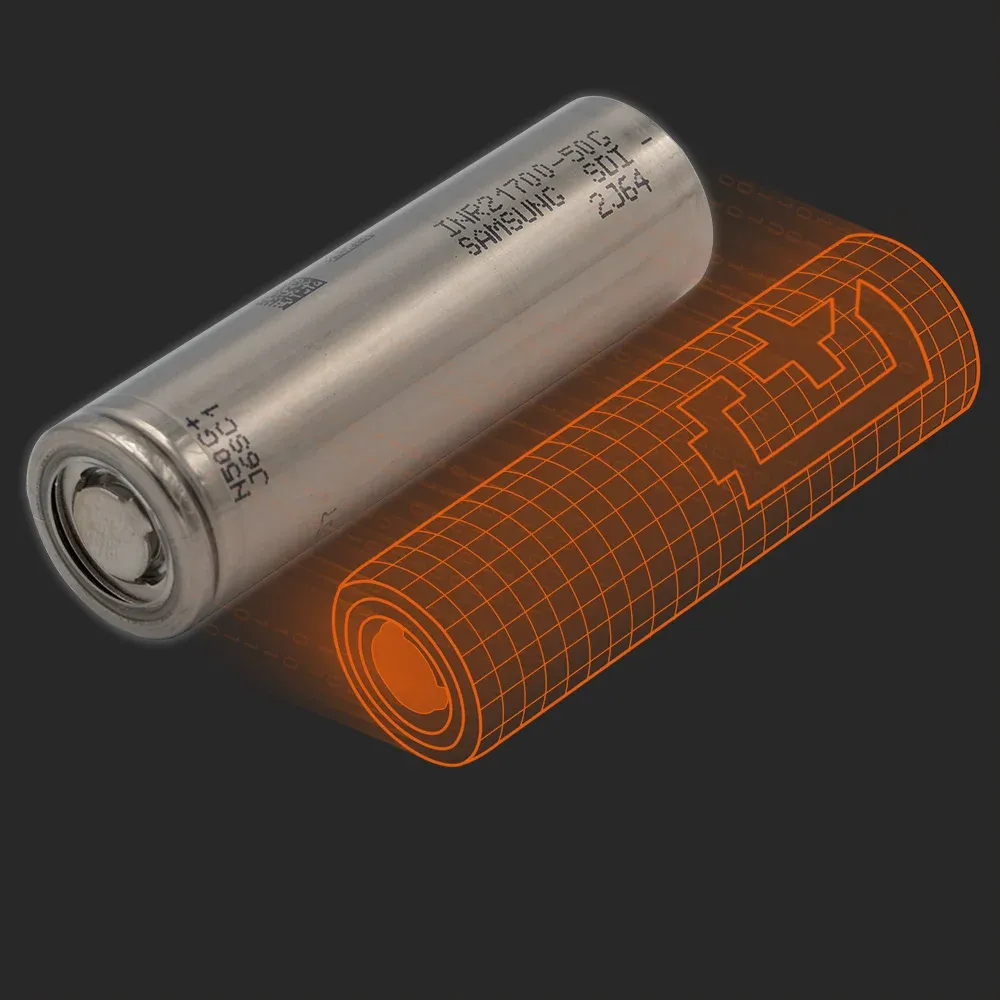 Samsung SDI INR21700-50G: die physische Zelle neben ihrem Batemo-Modell
